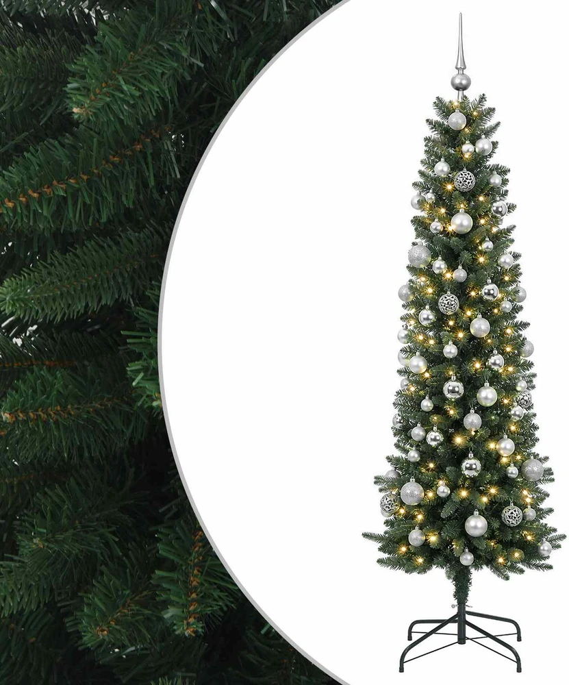 Dirbtinė siaura kalėdinė eglutė su žaisliuku 210 cm 300 LED
