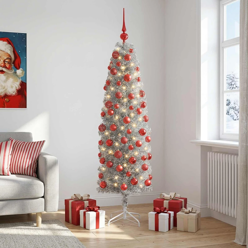 Dirbtinė siaura kalėdinė eglutė su žaisliuku 180 cm 300 LED