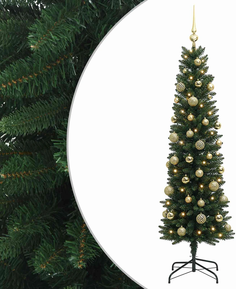 Dirbtinė siaura kalėdinė eglutė su žaisliuku 120 cm 150 LED