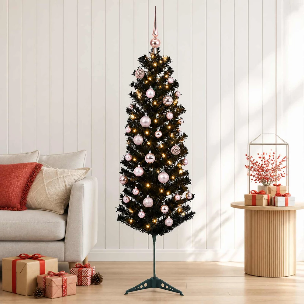 Dirbtinė siaura kalėdinė eglutė su žaisliuku 120 cm 150 LED