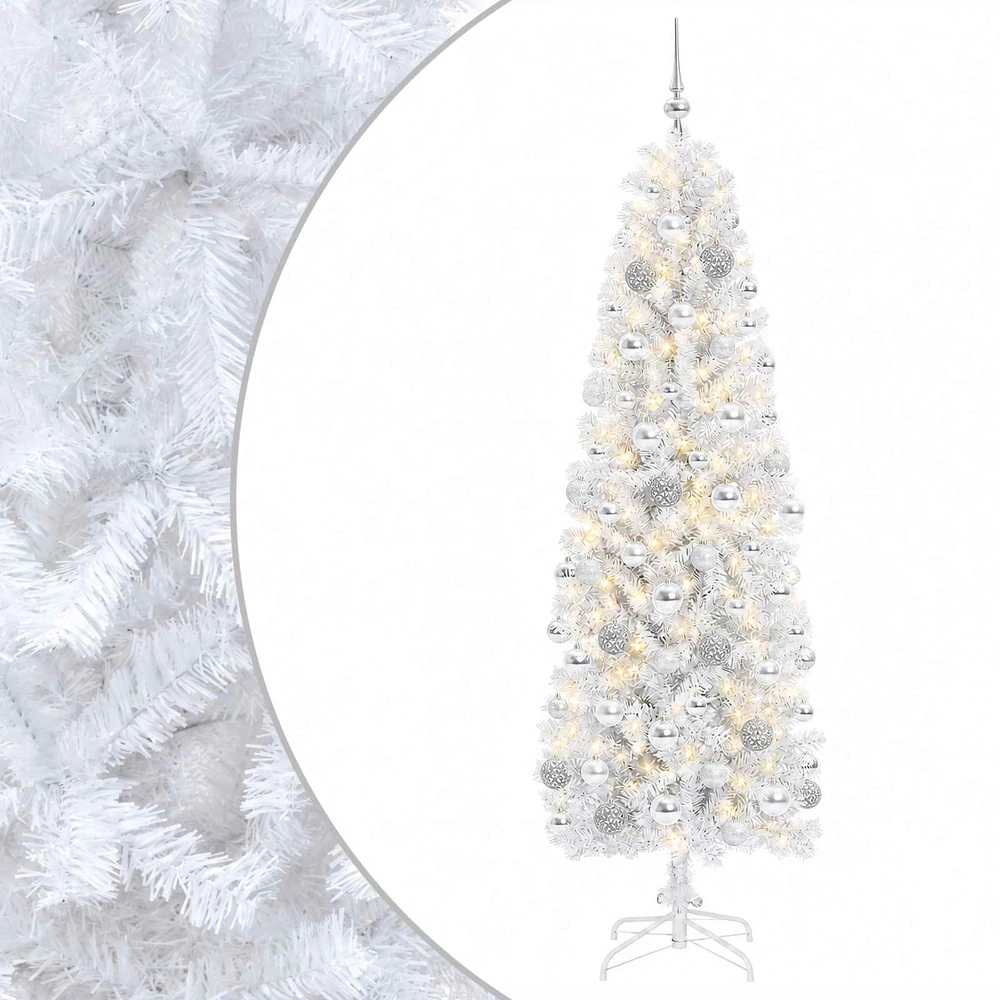 Dirbtinė siaura kalėdinė eglutė su žaisliuku 180 cm 300 LED
