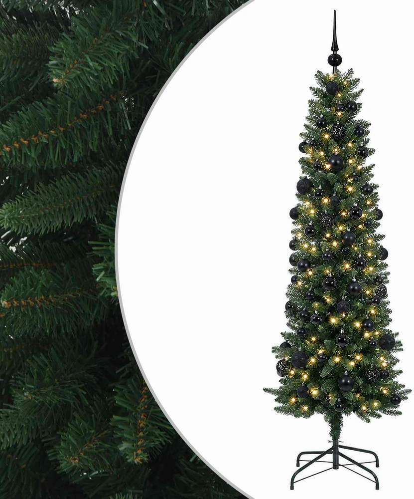 Dirbtinė siaura kalėdinė eglutė su žaisliuku 180 cm 300 LED