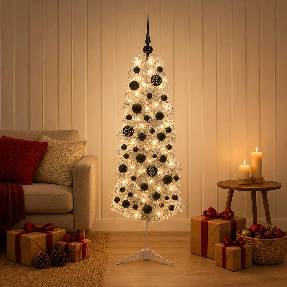 Dirbtinė siaura kalėdinė eglutė su žaisliuku 150 cm 150 LED