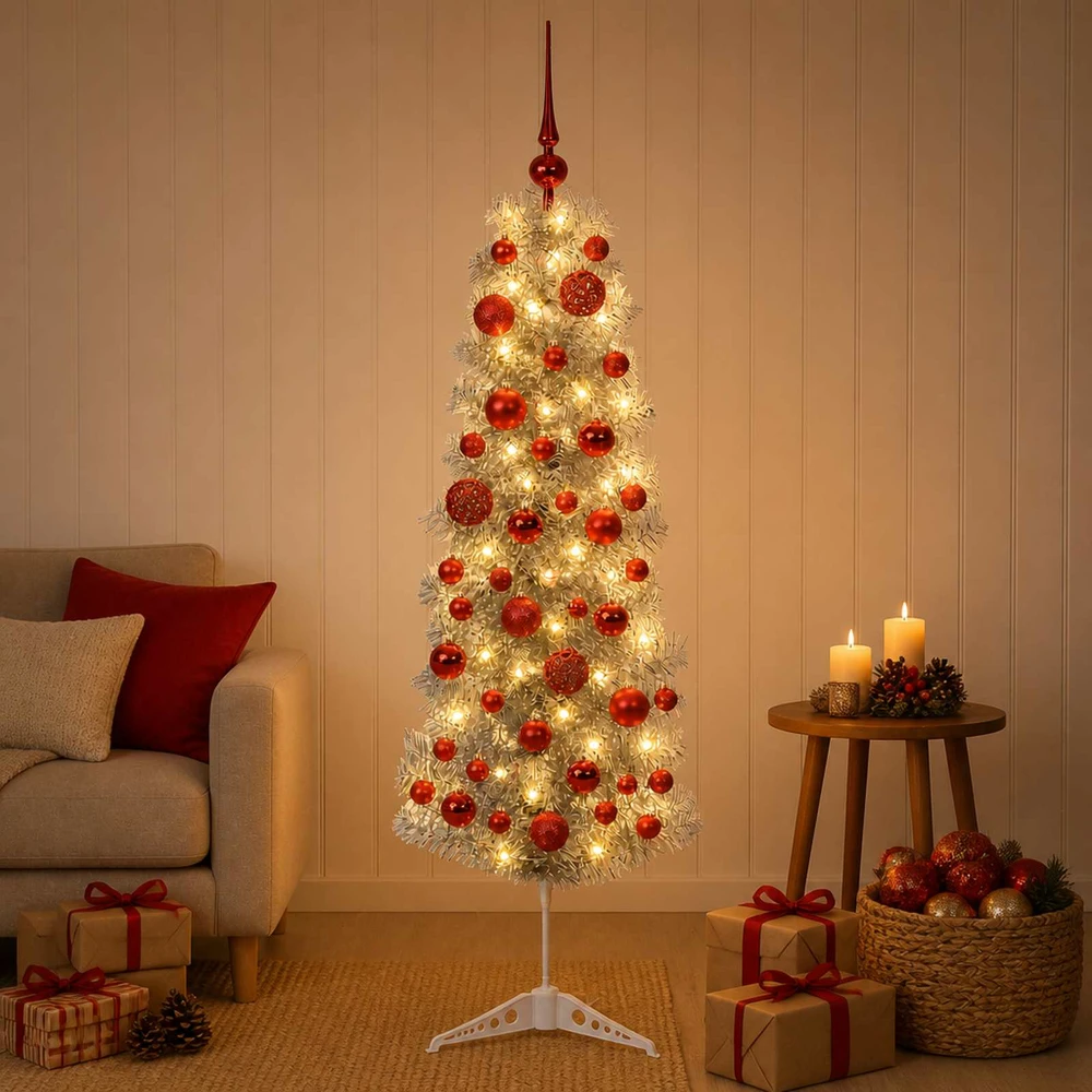 Dirbtinė siaura kalėdinė eglutė su žaisliuku 150 cm 150 LED