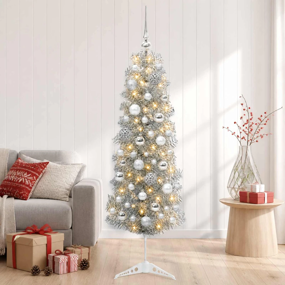 Dirbtinė siaura kalėdinė eglutė su žaisliuku 150 cm 150 LED