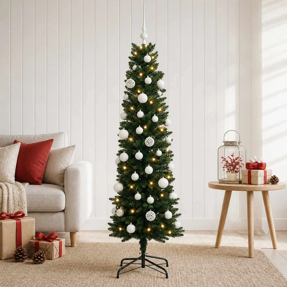 Dirbtinė siaura kalėdinė eglutė su žaisliuku 150 cm 150 LED