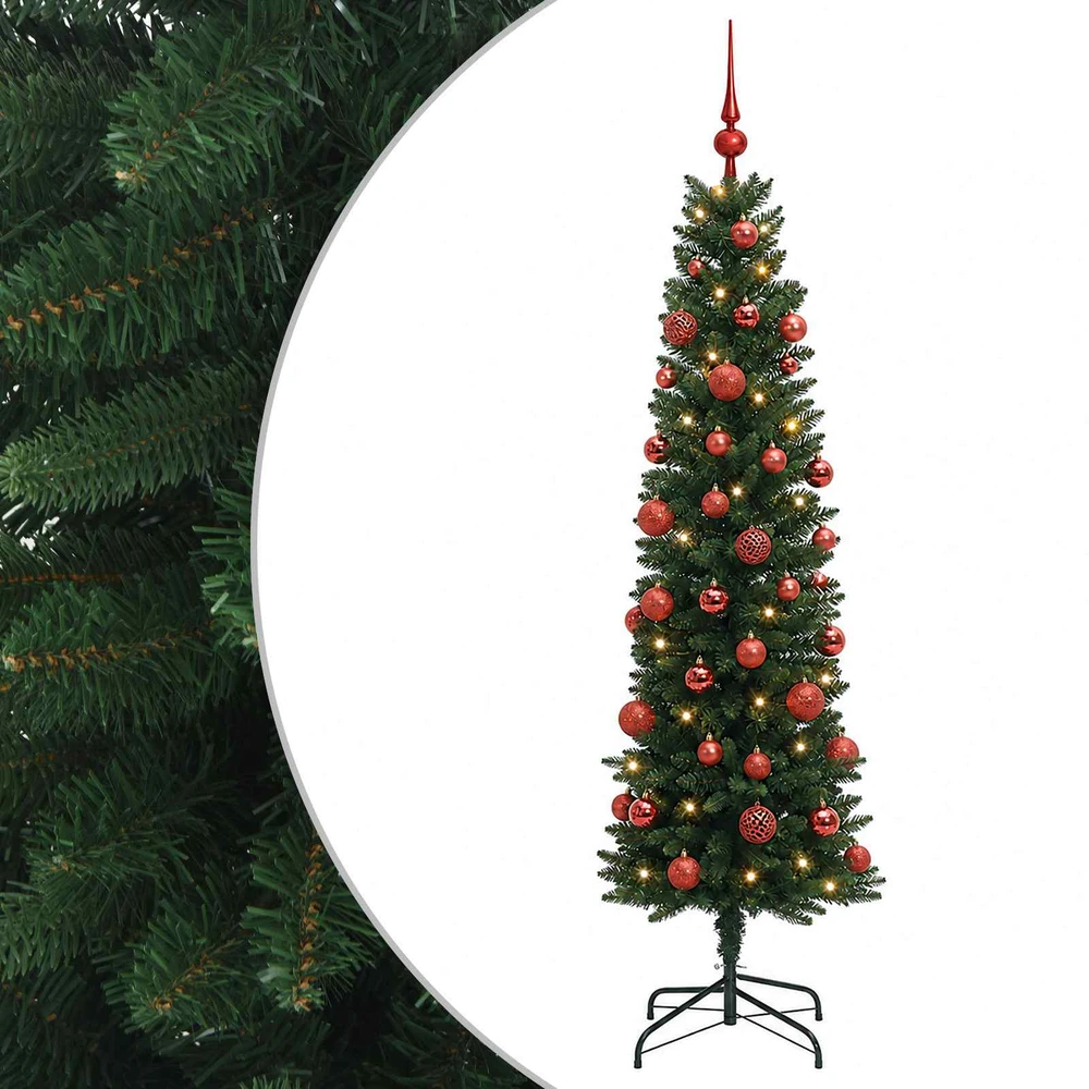 Dirbtinė siaura kalėdinė eglutė su žaisliuku 120 cm 150 LED