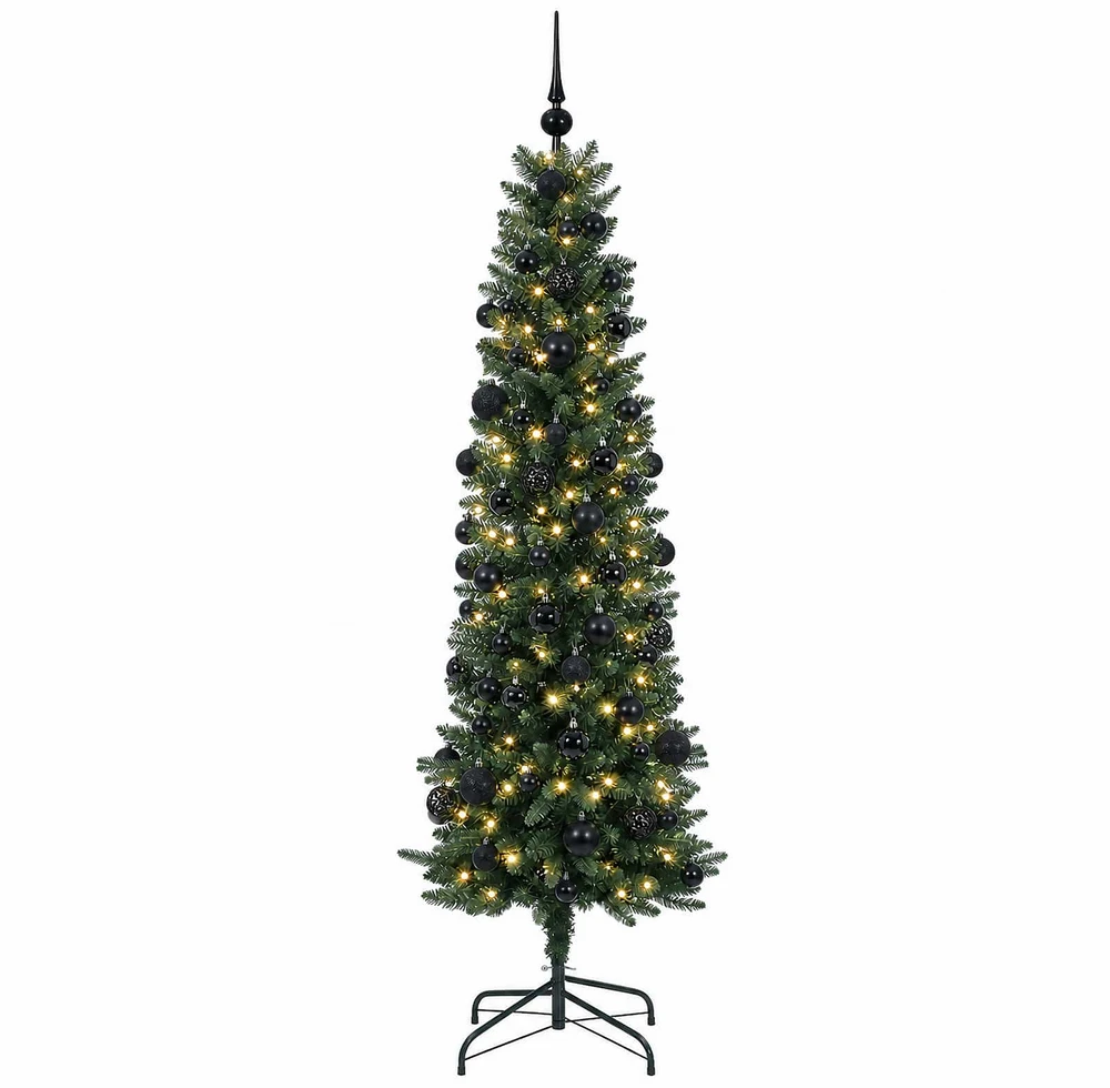 Dirbtinė siaura kalėdinė eglutė su žaisliuku 210 cm 300 LED