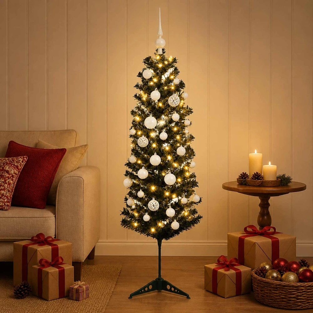 Dirbtinė siaura kalėdinė eglutė su žaisliuku 150 cm 150 LED
