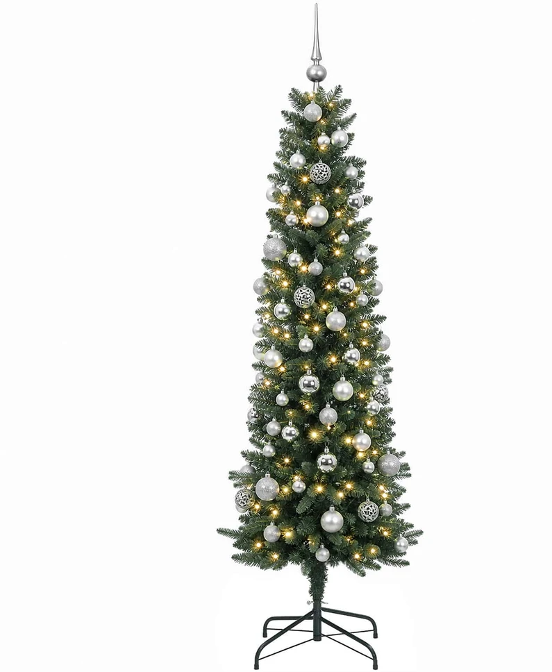 Dirbtinė siaura kalėdinė eglutė su žaisliuku 210 cm 300 LED