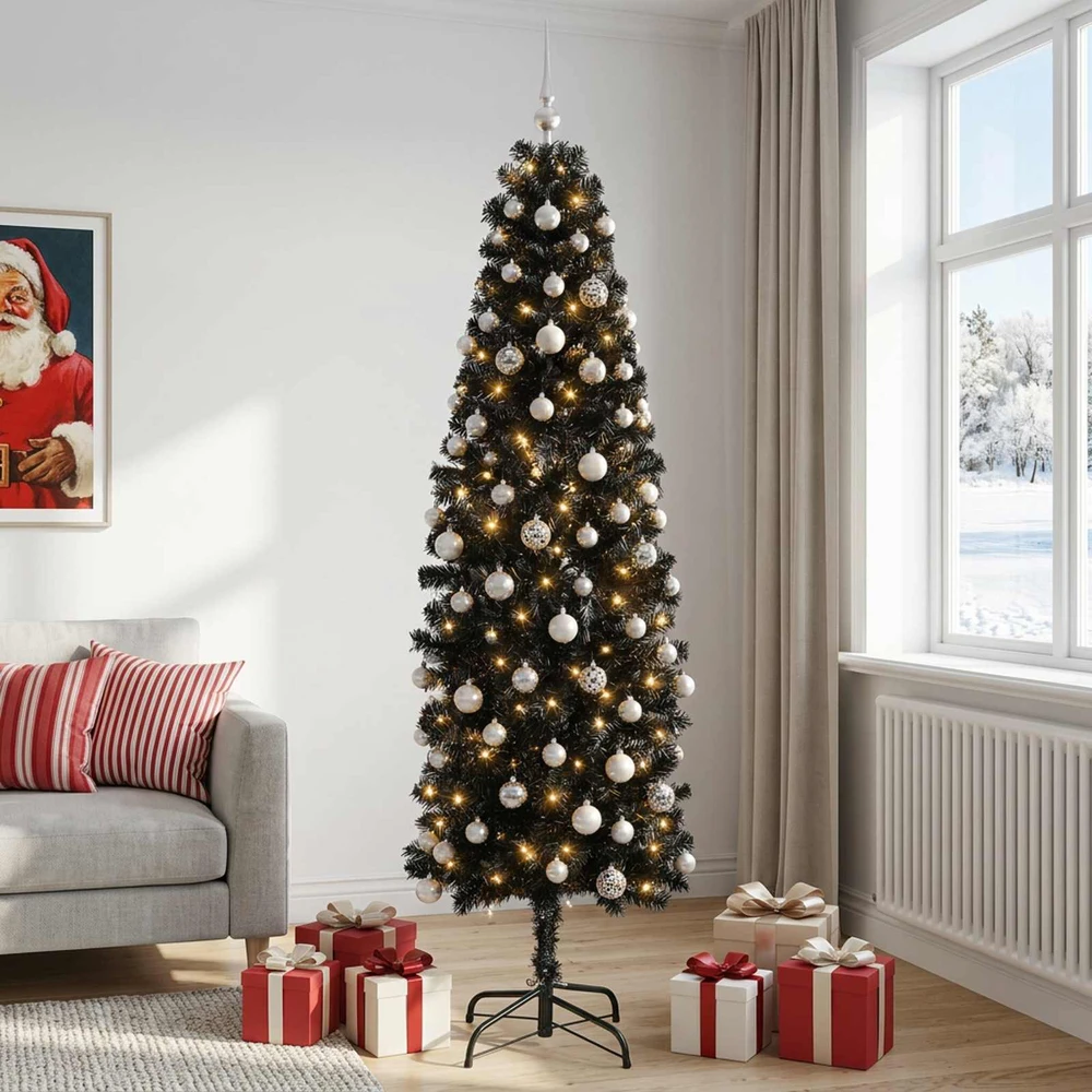 Dirbtinė siaura kalėdinė eglutė su žaisliuku 180 cm 300 LED