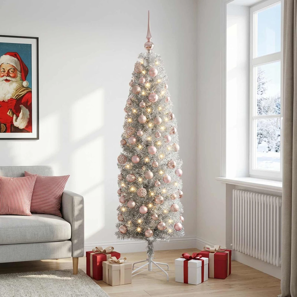 Dirbtinė siaura kalėdinė eglutė su žaisliuku 180 cm 300 LED