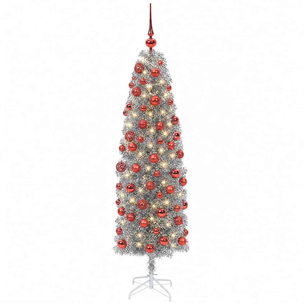 Dirbtinė siaura kalėdinė eglutė su žaisliuku 180 cm 300 LED