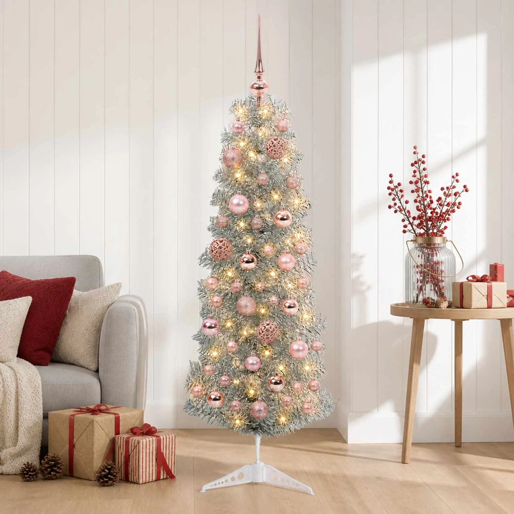 Dirbtinė siaura kalėdinė eglutė su žaisliuku 150 cm 150 LED