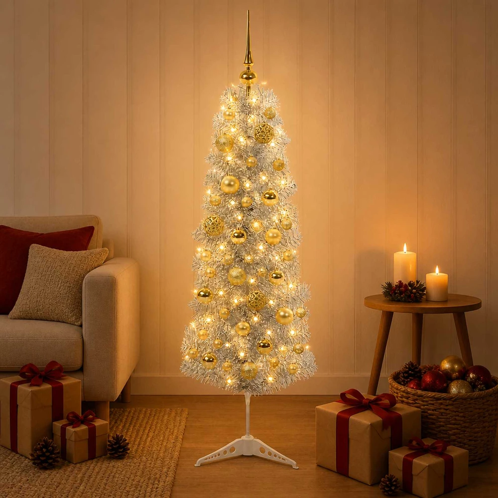 Dirbtinė siaura kalėdinė eglutė su žaisliuku 150 cm 150 LED