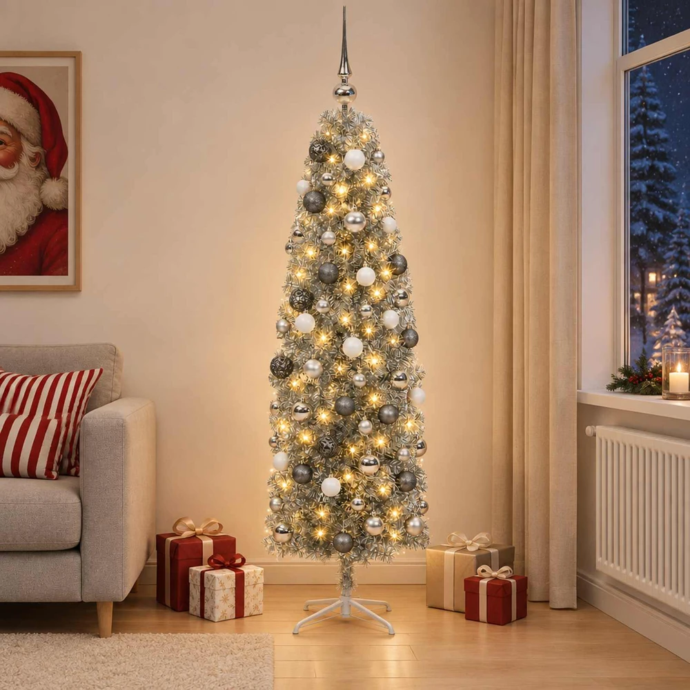 Dirbtinė siaura kalėdinė eglutė su žaisliuku 180 cm 300 LED