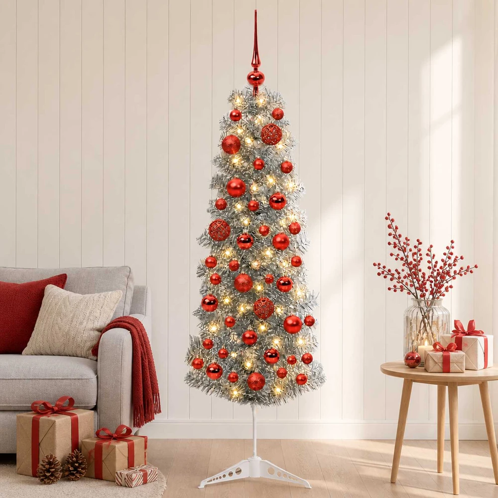 Dirbtinė siaura kalėdinė eglutė su žaisliuku 150 cm 150 LED