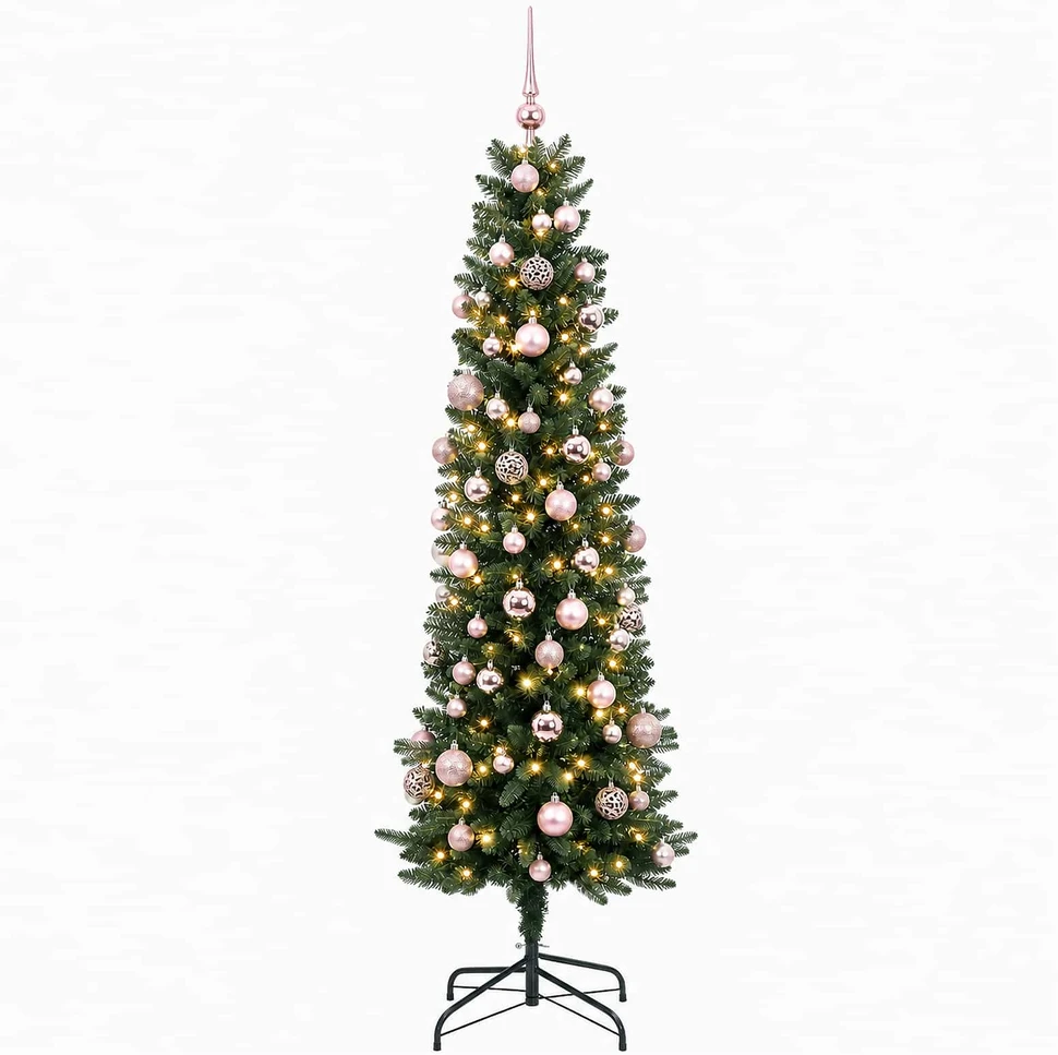 Dirbtinė siaura kalėdinė eglutė su žaisliuku 210 cm 300 LED