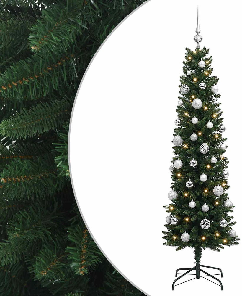 Dirbtinė siaura kalėdinė eglutė su žaisliuku 120 cm 150 LED
