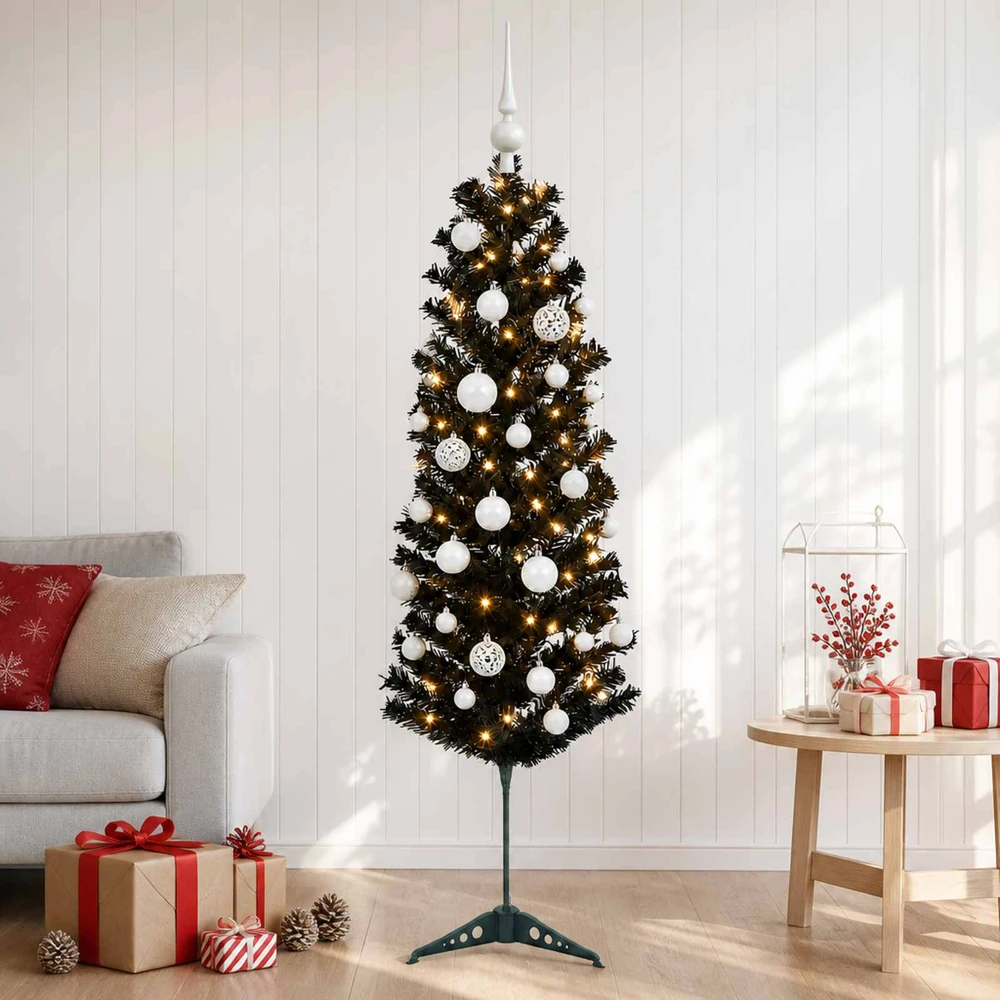 Dirbtinė siaura kalėdinė eglutė su žaisliuku 150 cm 150 LED
