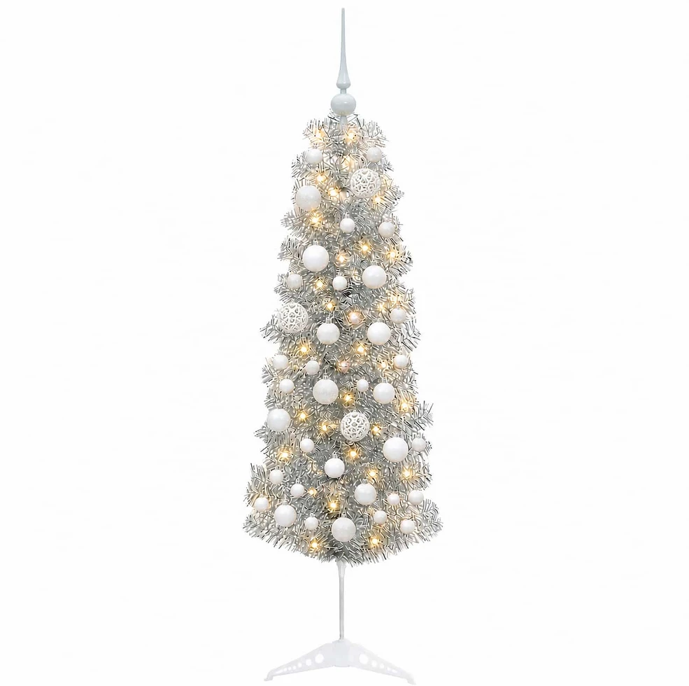 Dirbtinė siaura kalėdinė eglutė su žaisliuku 150 cm 150 LED