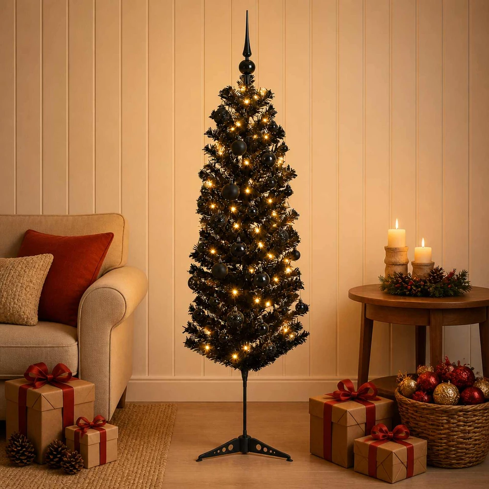 Dirbtinė siaura kalėdinė eglutė su žaisliuku 150 cm 150 LED