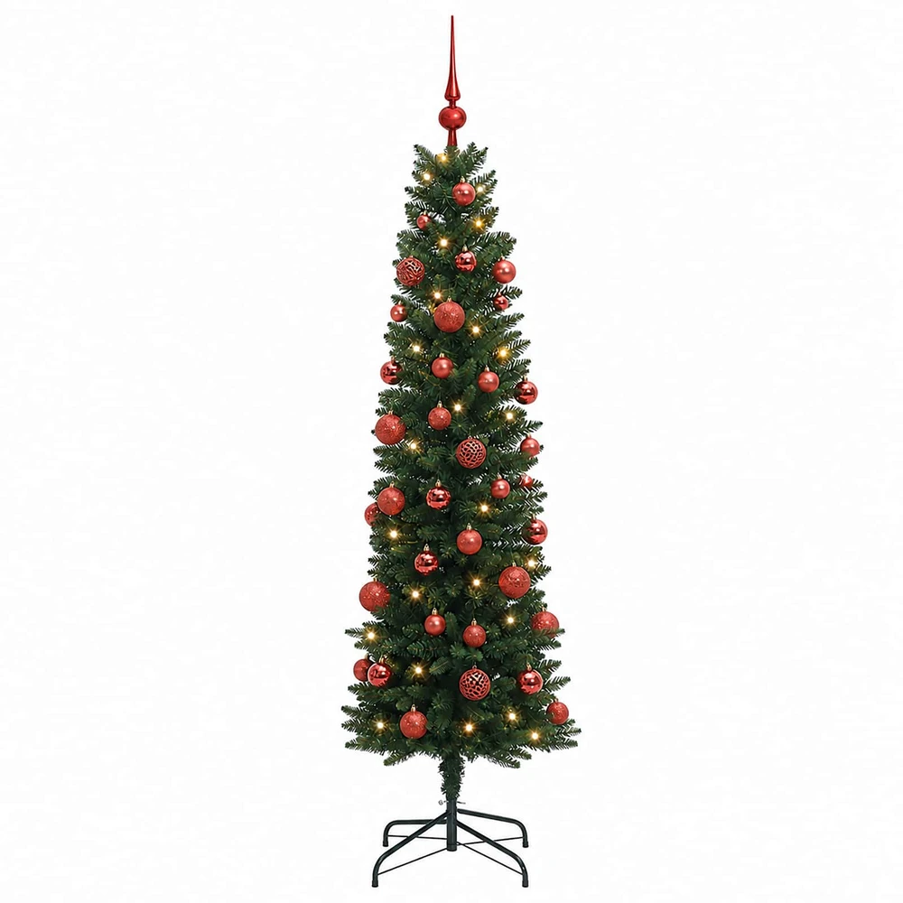 Dirbtinė siaura kalėdinė eglutė su žaisliuku 120 cm 150 LED