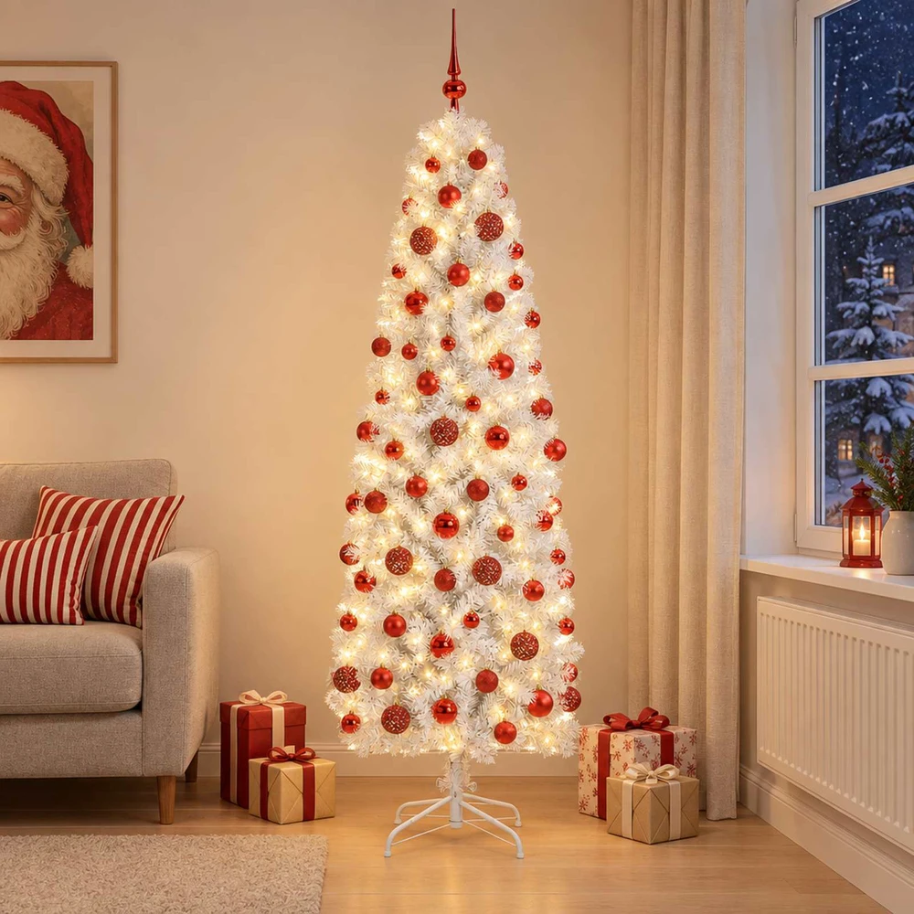 Dirbtinė siaura kalėdinė eglutė su žaisliuku 240 cm 300 LED