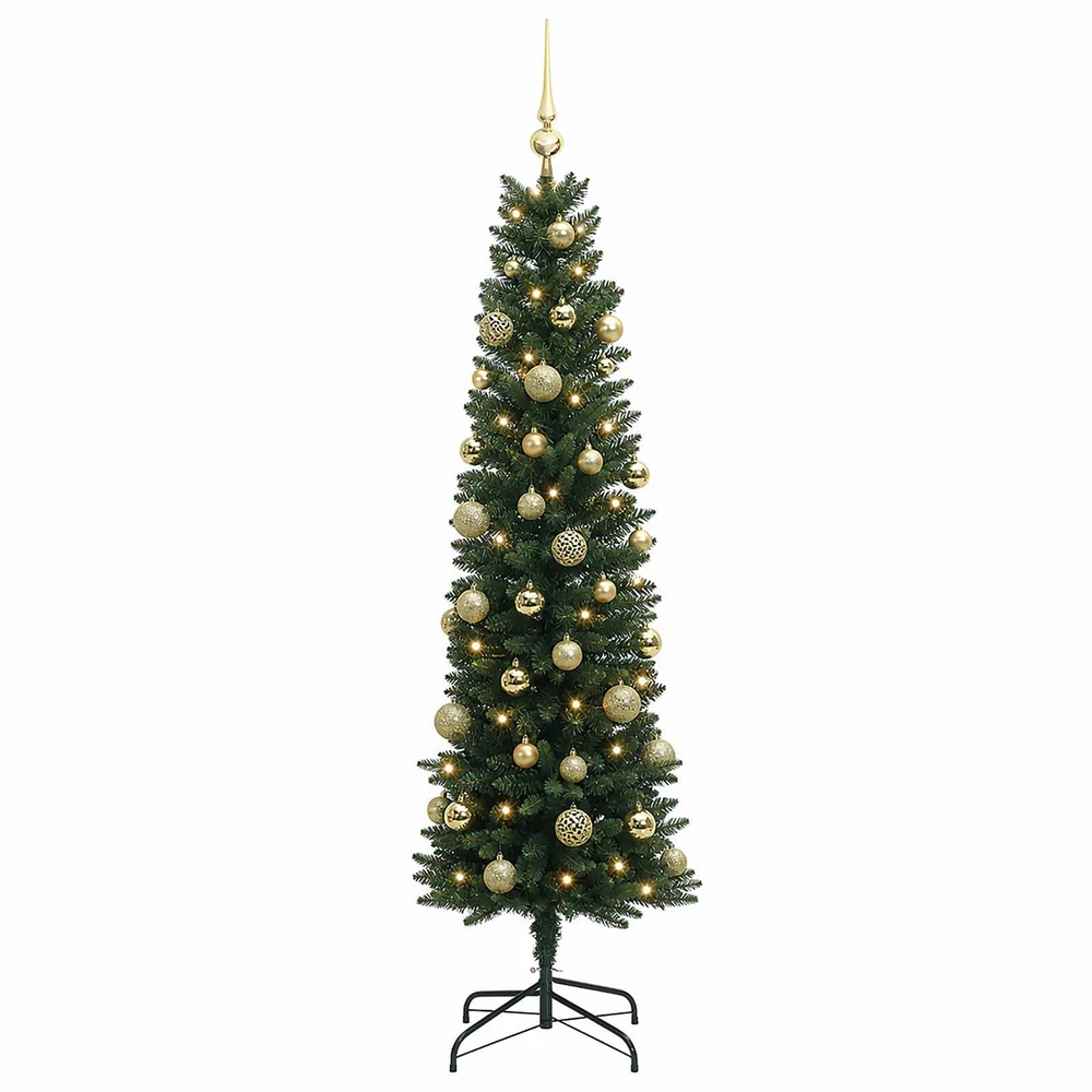 Dirbtinė siaura kalėdinė eglutė su žaisliuku 120 cm 150 LED