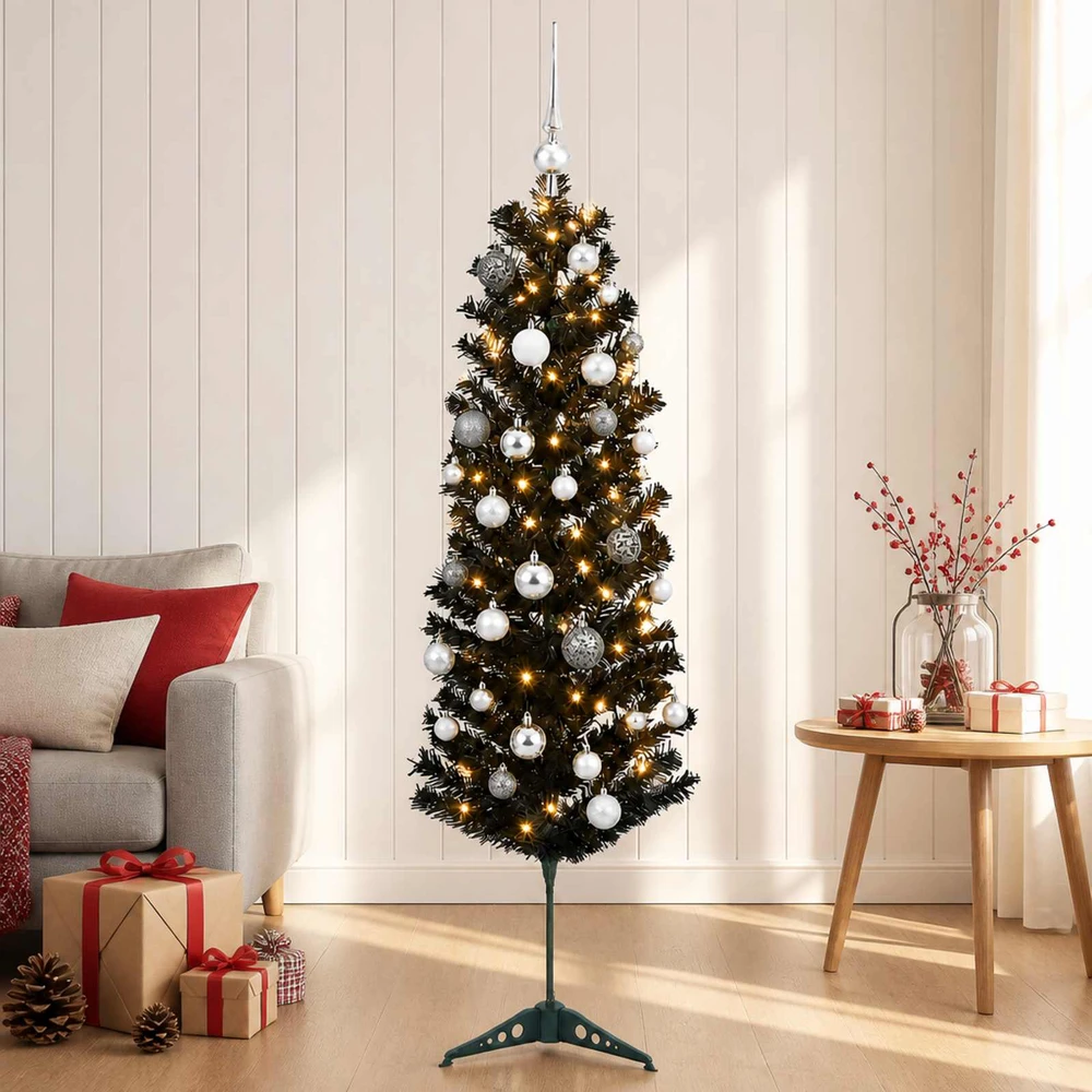 Dirbtinė siaura kalėdinė eglutė su žaisliuku 120 cm 150 LED
