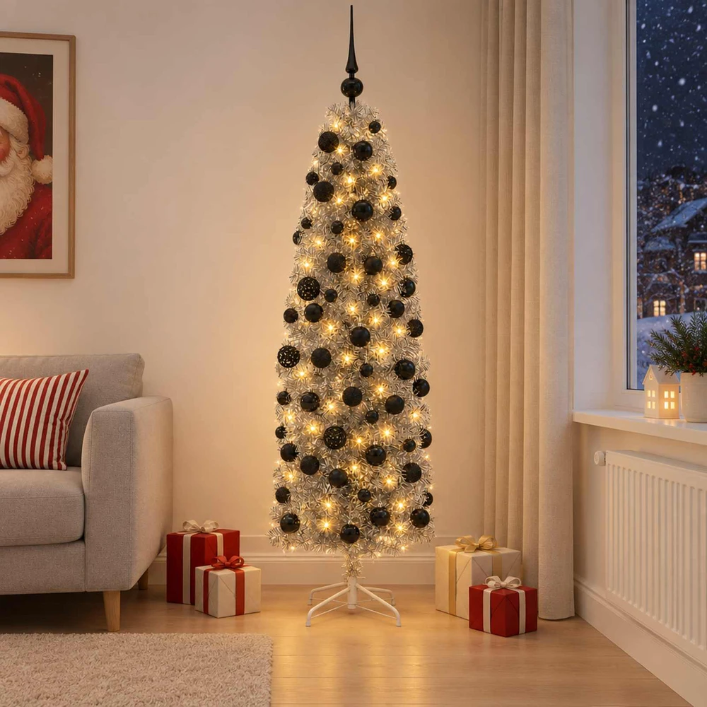 Dirbtinė siaura kalėdinė eglutė su žaisliuku 180 cm 300 LED
