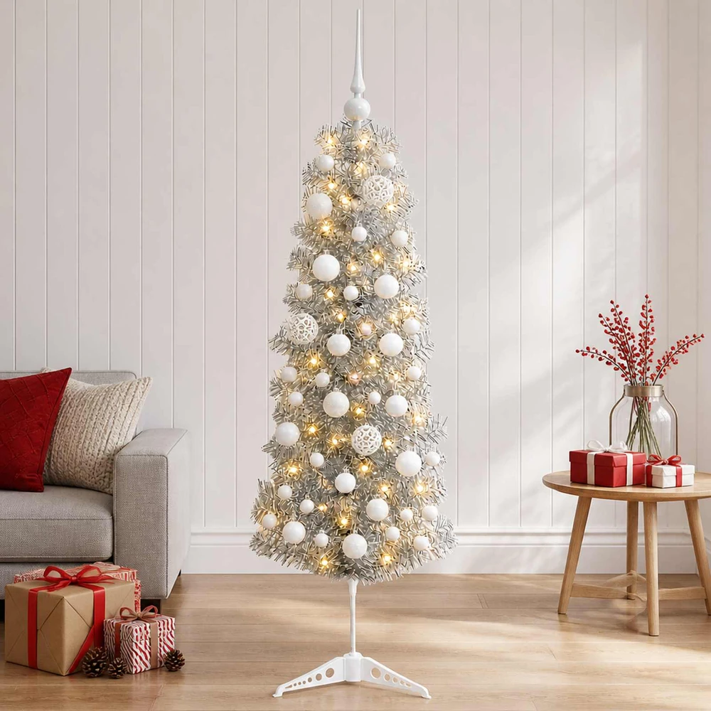 Dirbtinė siaura kalėdinė eglutė su žaisliuku 150 cm 150 LED