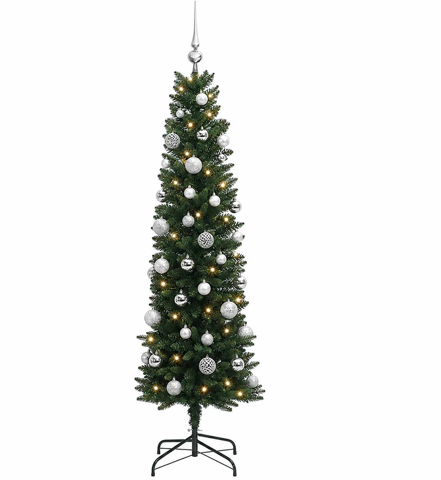 Dirbtinė siaura kalėdinė eglutė su žaisliuku 120 cm 150 LED