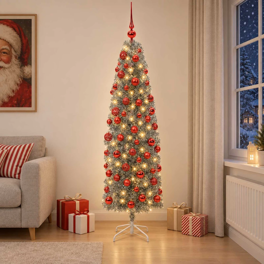 Dirbtinė siaura kalėdinė eglutė su žaisliuku 180 cm 300 LED
