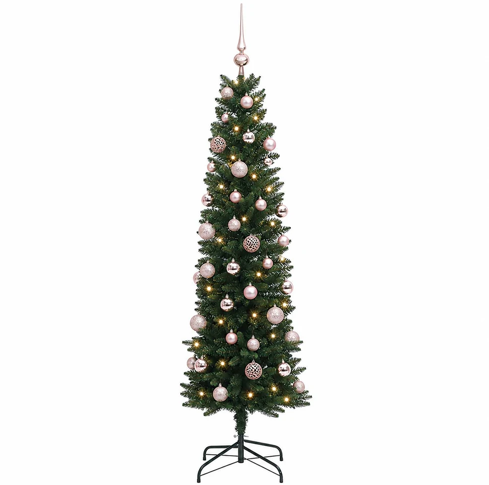 Dirbtinė siaura kalėdinė eglutė su žaisliuku 120 cm 150 LED