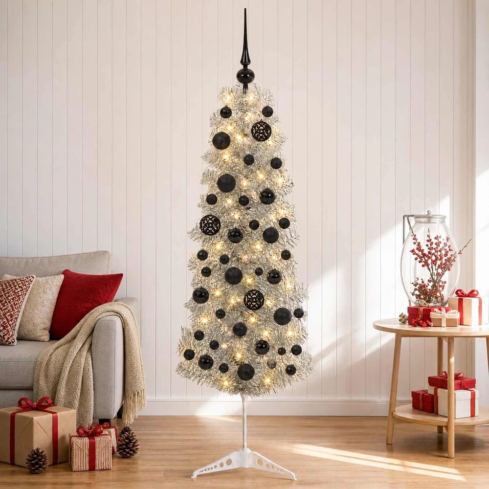Dirbtinė siaura kalėdinė eglutė su žaisliuku 150 cm 150 LED