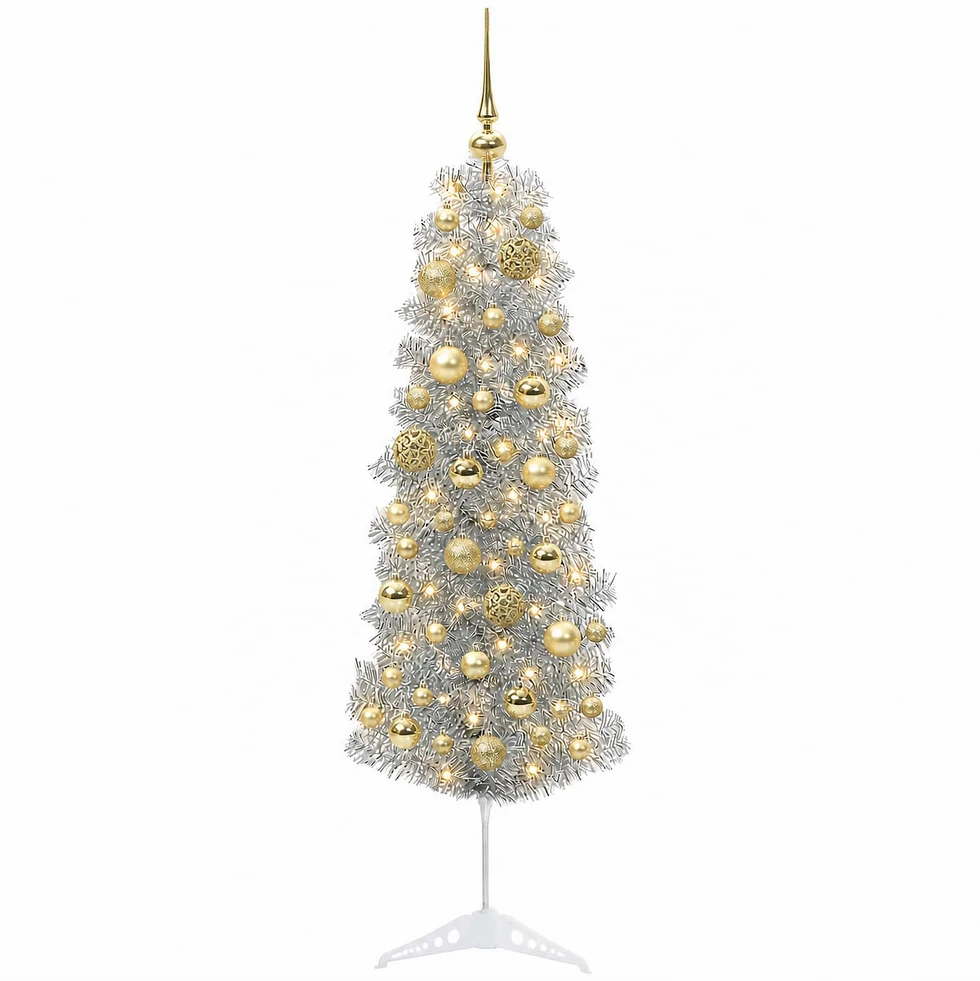 Dirbtinė siaura kalėdinė eglutė su žaisliuku 150 cm 150 LED