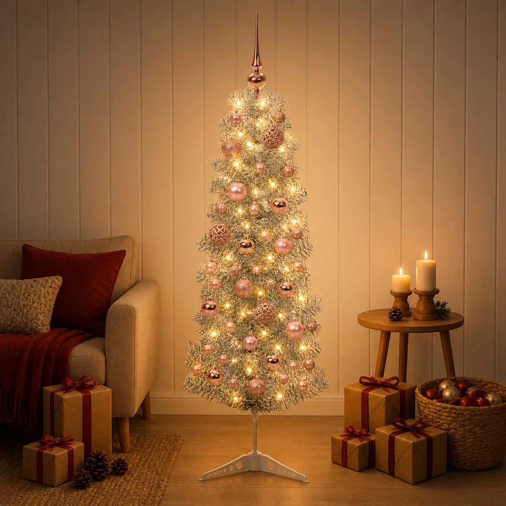 Dirbtinė siaura kalėdinė eglutė su žaisliuku 150 cm 150 LED