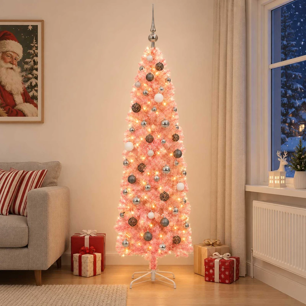 Dirbtinė siaura kalėdinė eglutė su žaisliuku 180 cm 300 LED