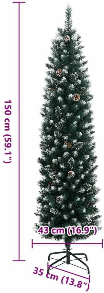 Dirbtinė siaura Kalėdų eglutė, 150 LED, 150cm