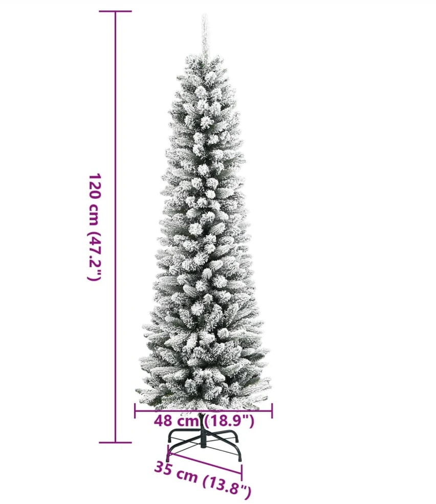 Dirbtinė siaura Kalėdų eglutė su sniegu, 120cm, PVC ir PE
