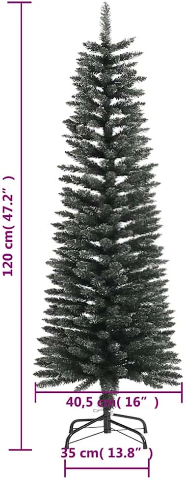 Dirbtinė siaura Kalėdų eglutė su stovu, žalia, 120cm, PVC
