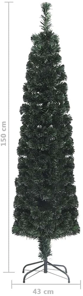 Dirbtinė siaura Kalėdų eglutė su stovu, 150cm, optinis pluoštas