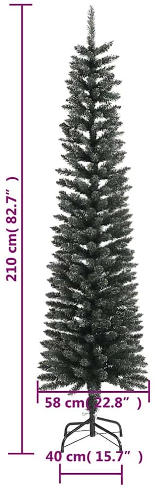 Dirbtinė siaura Kalėdų eglutė su stovu, žalia, 210cm, PVC