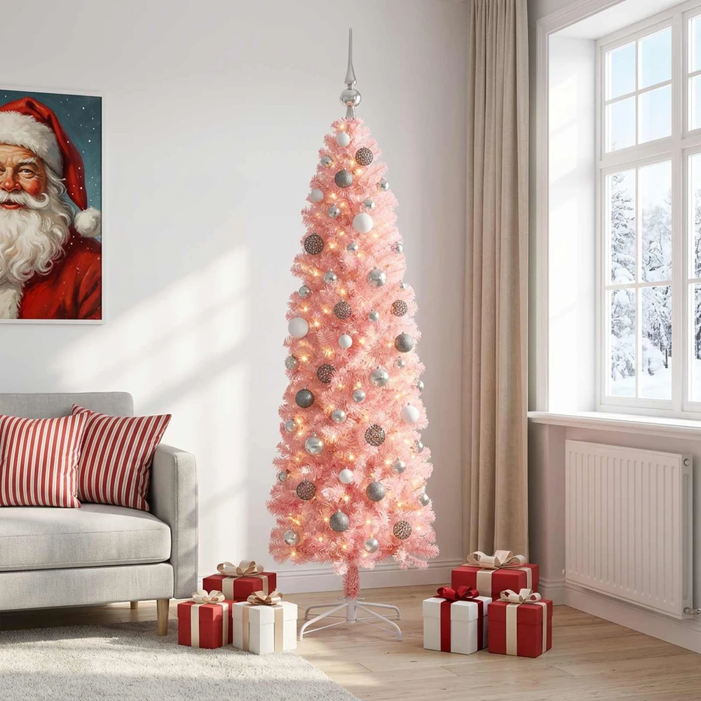 Dirbtinė siaura kalėdinė eglutė su žaisliuku 240 cm 300 LED