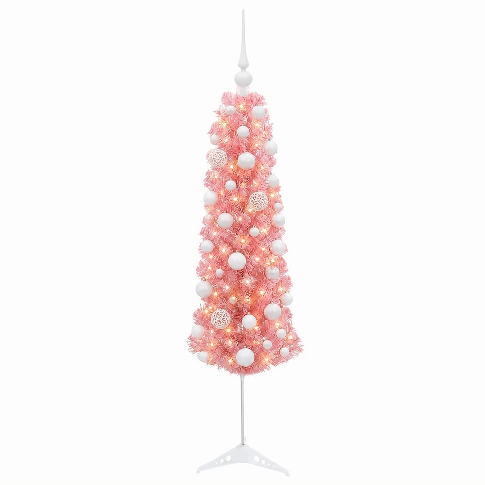 Dirbtinė siaura Kalėdų eglutė su žaisliukais 150 cm 150 LED