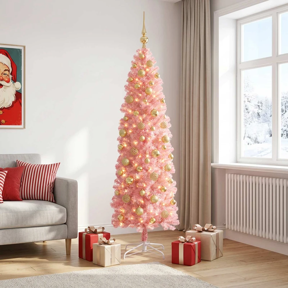 Dirbtinė siaura kalėdinė eglutė su žaisliuku 180 cm 300 LED