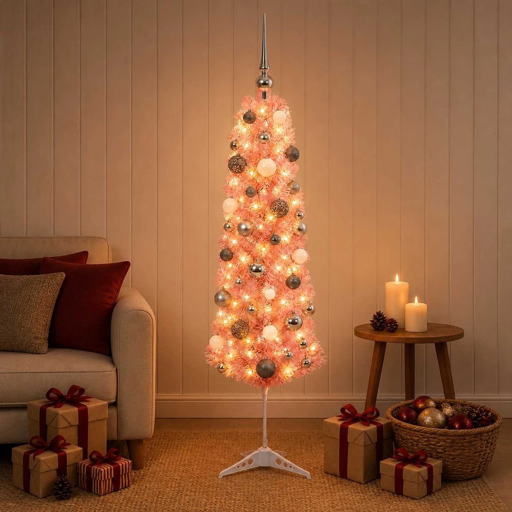 Dirbtinė siaura kalėdinė eglutė su žaisliuku 120 cm 150 LED