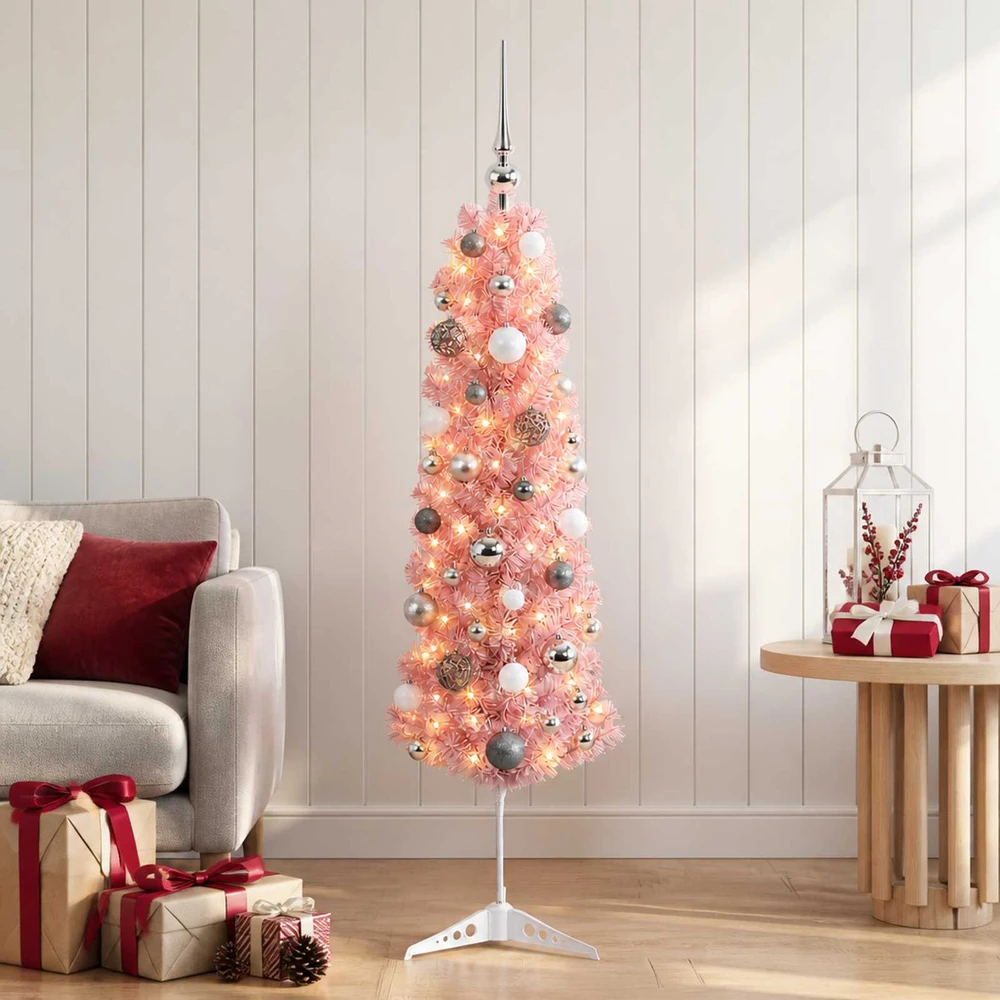 Dirbtinė siaura kalėdinė eglutė su žaisliuku 120 cm 150 LED