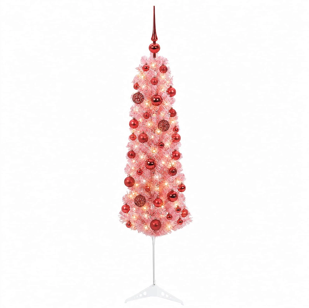 Dirbtinė siaura Kalėdų eglutė su žaisliuku 150 cm 150 LED